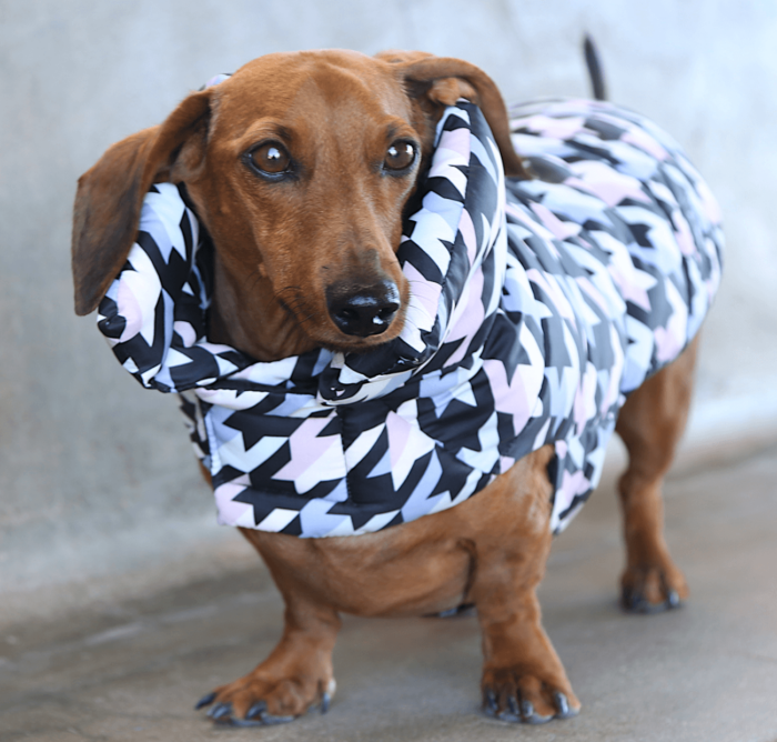 Black & Pastel Houndstooth Puffer Jacket