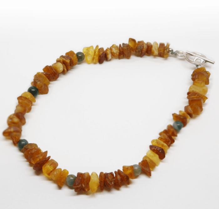 Green Agate & Raw Baltic Amber Necklace